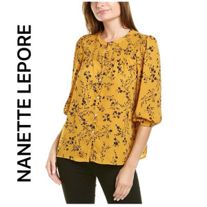 Nanette Lepore Floral 3/4 Sleeves Blouse Large